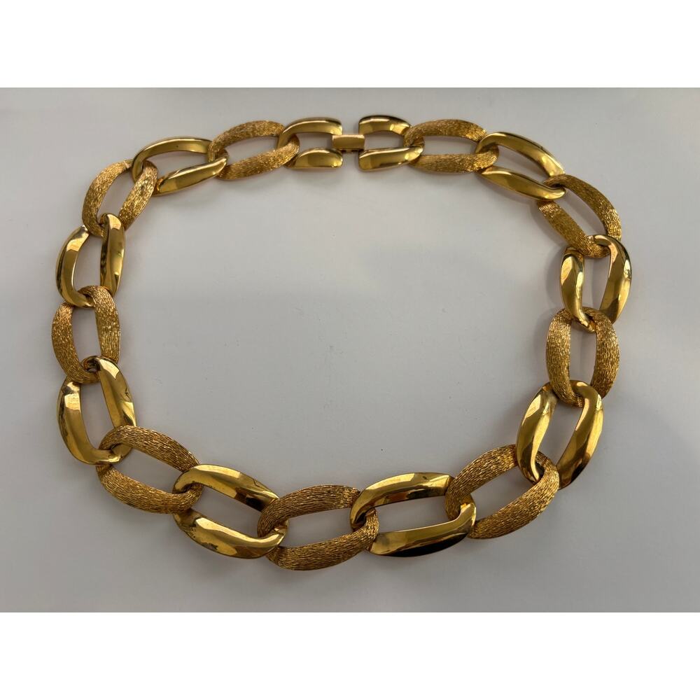 Vintage Napier Chunky Chain Collar Necklace Gold Tone Large Signed